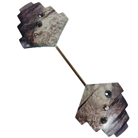 Vintage 80s Art Deco Revival Rhinestone Collar Pin Bar Brooch Geometric Jewelry - Picture 1 of 12